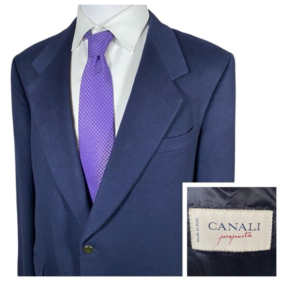 Canali Loro Piana Wool & Cashmere Navy Blazer 46R 46L Crest Buttons Sport Coat